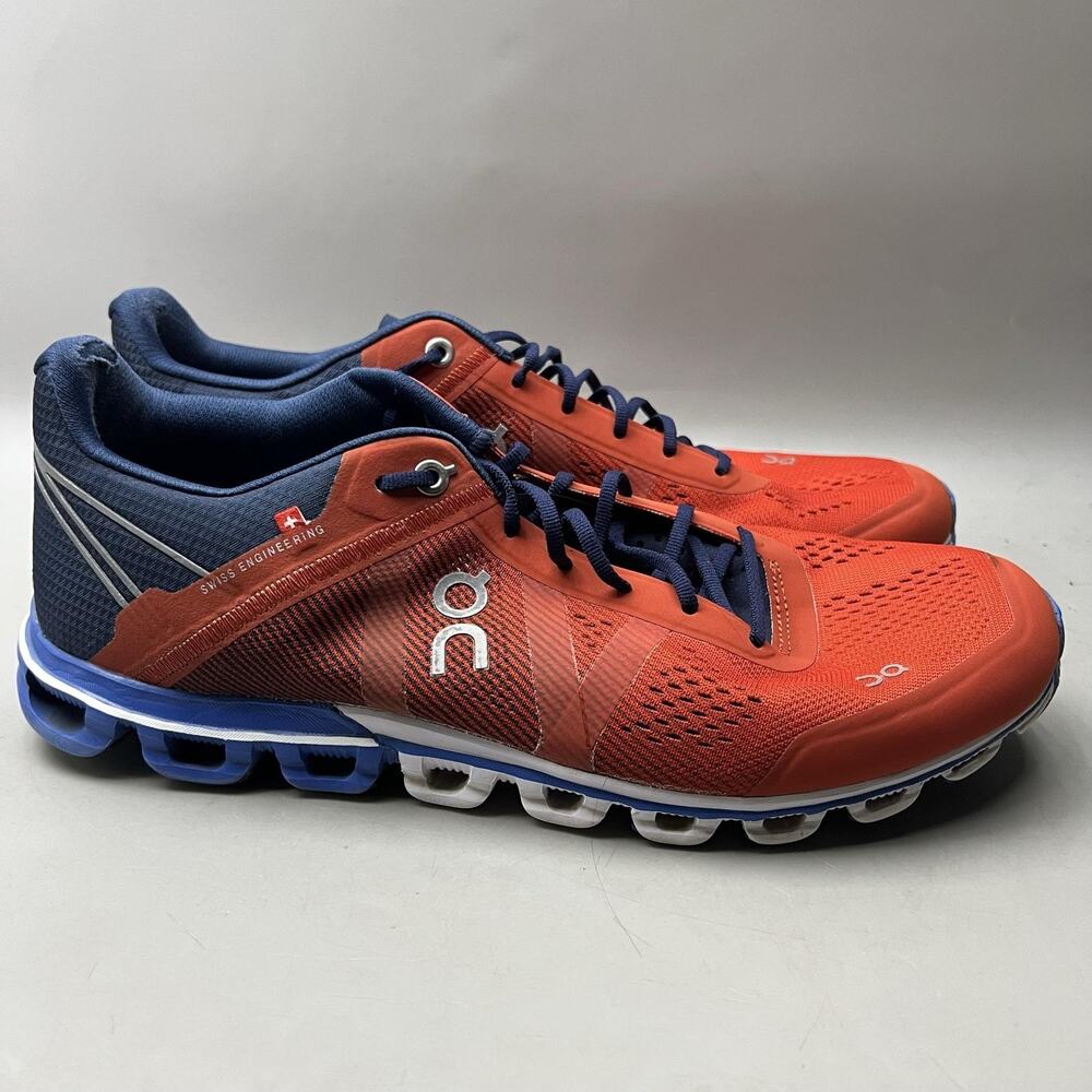 On Cloudflow Running Shoes Men Size 8.5 Orange Blue Mesh Comfort Cushion Sneaker